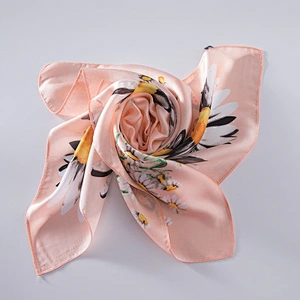 Small chrysanthemum scarf literary style square scarf pure silk edge scarf women printed