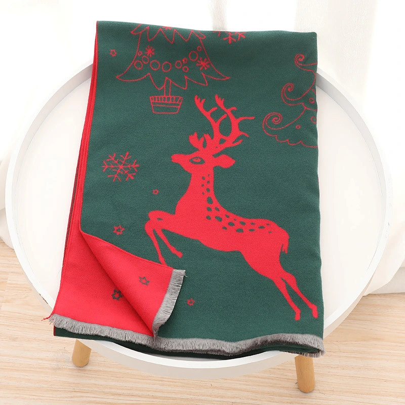 european american wholesale christmas deers fresh cashmere scarf women's plus velvet thick plain scarf
