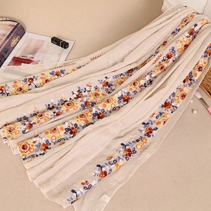 The new dual-use cotton female shawl promotional muslim embroidered flower long scarf