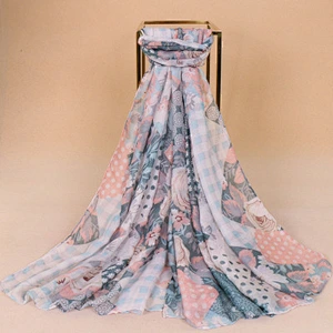 Factory Outlet Idyllic Style Floral Print Sunscreen Shawl Scarf  Multifunctional Voile Print Bandana Scarf