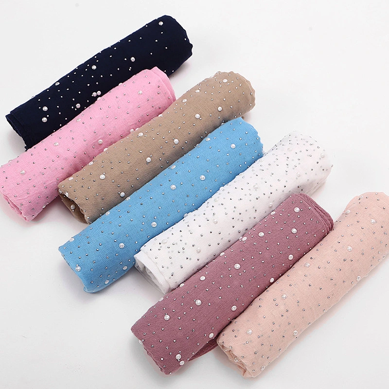 Fashionable Candy-colored Hot Rhinestone Porcelain Oversized Cotton Starry muslim scarves plain hijab scarf cotton