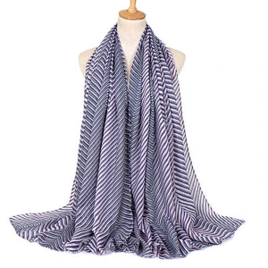 Breathable cotton and linen stripe all-matching shawl ladies fashion strips long scarfs for women