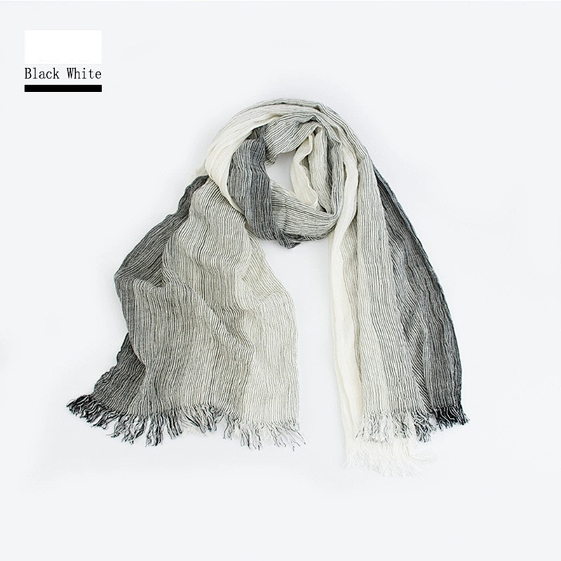 Direct Factory Wholesale Fashion Neutral Striped Cotton Linen Scarf