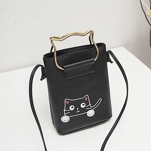Wholesale Lady Cartoon Handbag Fashion Cute Cat Pattern Pu Leather Lady Shoulder Bag Handbag