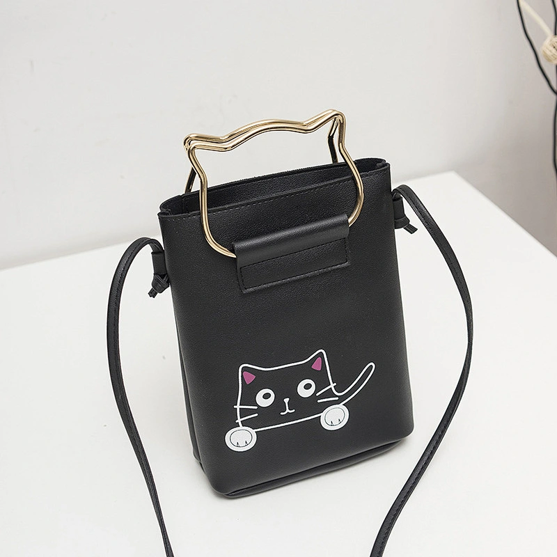 Wholesale Lady Cartoon Handbag Fashion Cute Cat Pattern Pu Leather Lady Shoulder Bag Handbag
