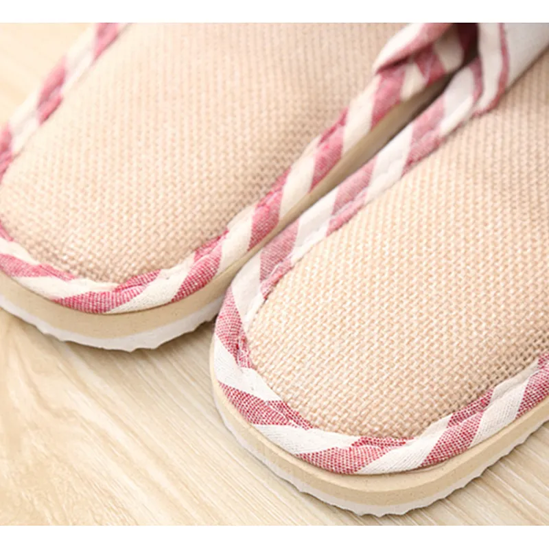 2020 New Arrival Linen Fabric Breathable Eco-Friendly Fabric Multi Color Design Unisex Anti Skid Lightweight House Slippers