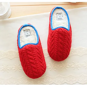 Winter Warm Twist Color Contrast Knitted Couple Home Slippers Knitted Jacquard Indoor Home Slippers