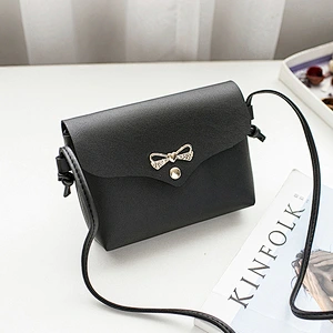 Women Promotion Cheap PU Leather Girls Mini Messenger Crossbody Bowknot Bag