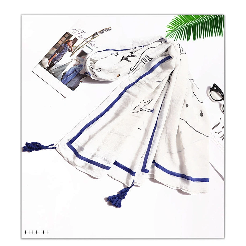 New Fashion Big Brand Creative Graffiti Printing Shawl Cotton And Linen Scarf Women