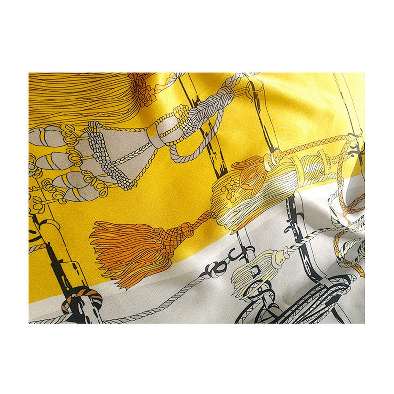 New Design Shawl Scarf 110*110 Cm Head Hijab Tassel Pattern Printing Large Square Twill Silk Scarf For Women Wholesale