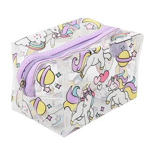 Wholesale Custom Waterproof Zipper Pvc Transparent Makeup Bag Unicorn Cosmetic Pouch