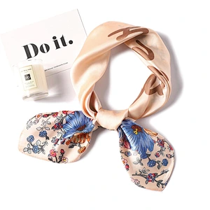 Spring and summer thin female flower letter printed fashion wild simulation silk small square scarf