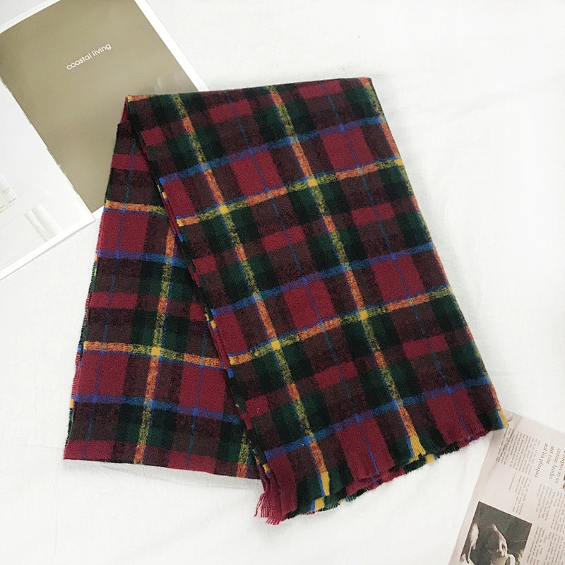 British Style Retro Plaid Cashmere Scarf Women's Winter Warmth All-Match Soft Dual-Use Scarf Manufacturers Wholesale