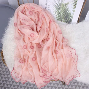 Spring and autumn wild solid color female polka dot embroidered long beach towel shawl scarf