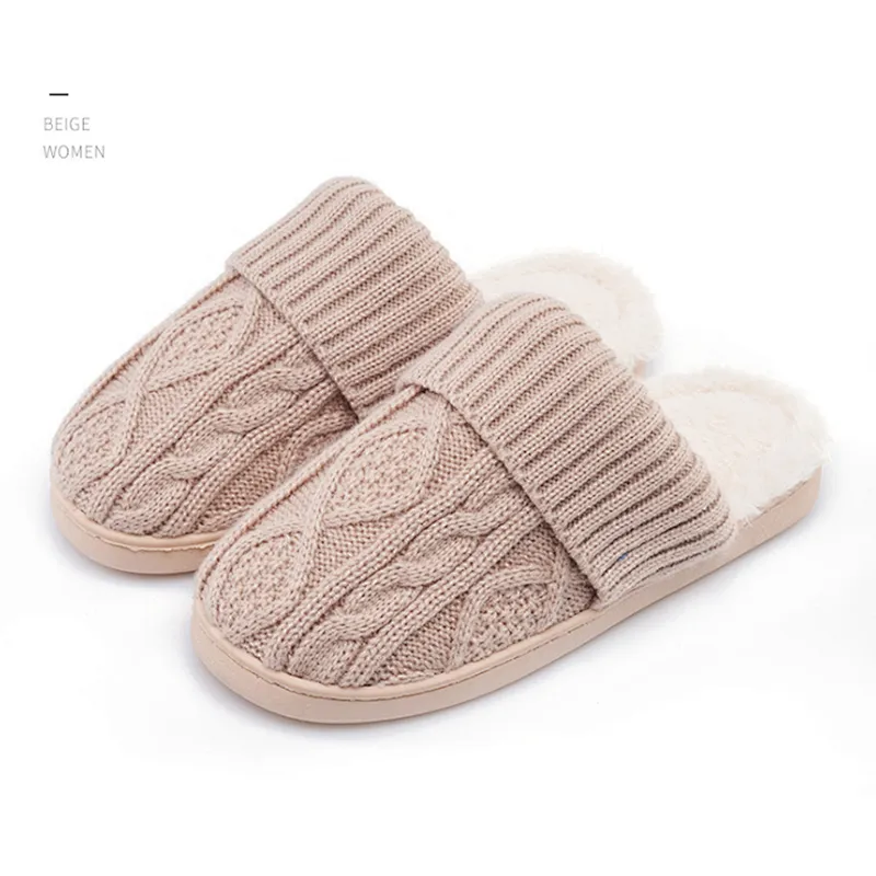 Male Autumn Winter Thick-Soled Cotton Slippers Female Home Couple Household Woolen Yarn Indoor Warm Cotton Slippers