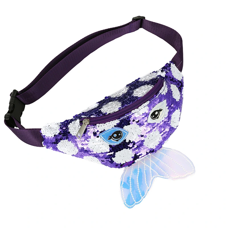 New European Fashion Mermaid Sequin Waist Bag Ladies One-Shoulder Diagonal Bag Children'S Phantom Cartoon Chest Bag