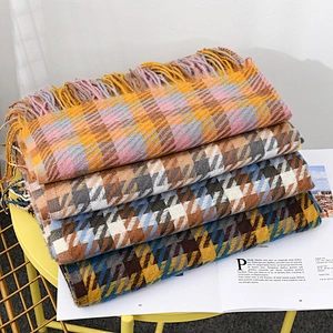 Autumn Winter New Cashmere Scarf Wild Long Fringed Scarf Shawl Dual-Use Korean Houndstooth Scarf Women