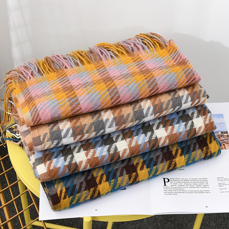 Autumn Winter New Cashmere Scarf Wild Long Fringed Scarf Shawl Dual-Use Korean Houndstooth Scarf Women
