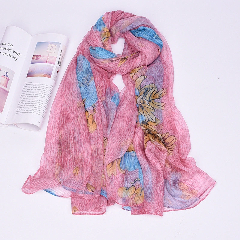 Manufacturer wholesale new big silk scarf printing simulation silk scarf travel sunscreen female beach shawl