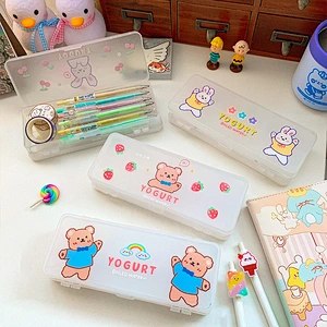 Girl Ins Double-Layer Pencil Case Creative Korean Cute Cartoon Pencil Case Japanese Frosted Stationery Box