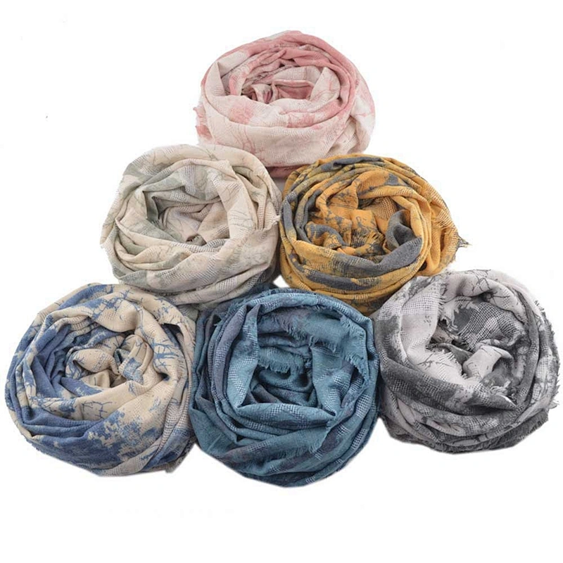 Spring Autumn Korean Style Pastoral Ink Painting Graffiti Printing Shawl Scarf For Ladies Cotton And Linen Beach Shawl