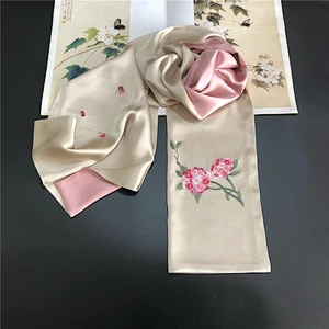 2020 Hot-Selling Embroidered Silk Scarf Gift 35*155CM Handmade Double Layer Embroidered Silk Scarf