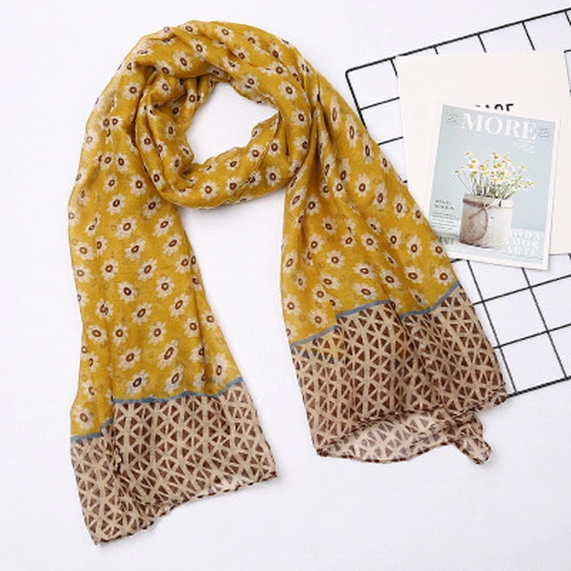New daisy printed sunscreen shawl voile fabric muslim outdoor headscarf scarf beach shawl