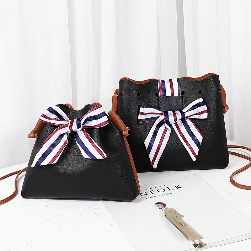 College Style Female Small Bucket Type Single Shoulder Women Cell Phone Bag Crossbody Bag With Silk Scarf Bow-Knot