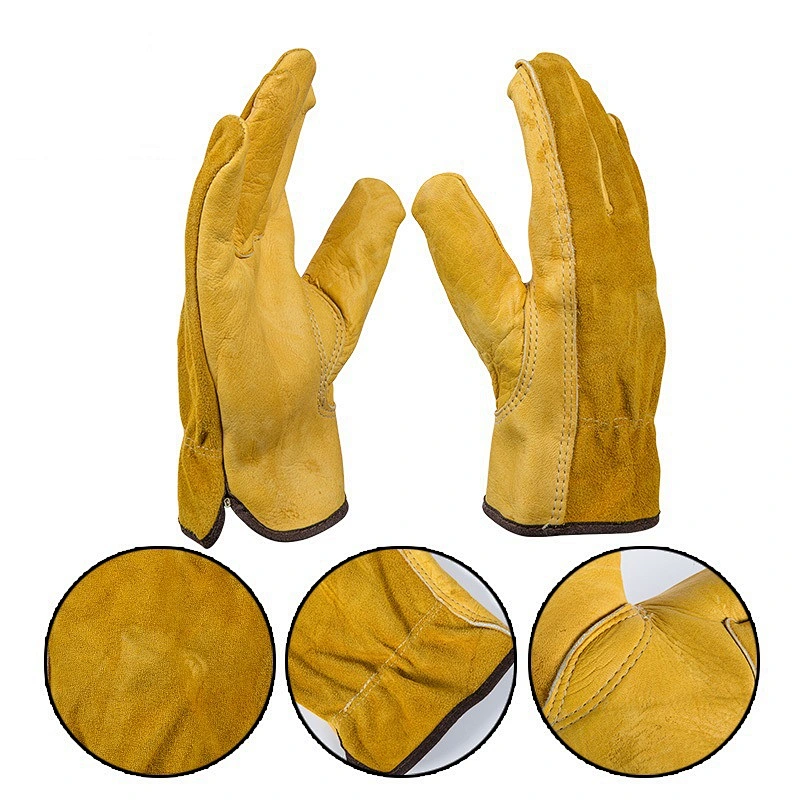 Flexible Grip Cowhide Working Gloves / Shrink Resistant Stretchable Leather Garden Working Safety Gloves