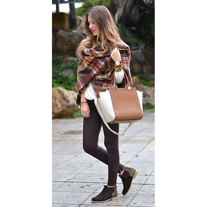 Plaid Scarf Women'S Autumn Winter Thick Brand Square Scarf Literary Elegant Soft Wide Shawl