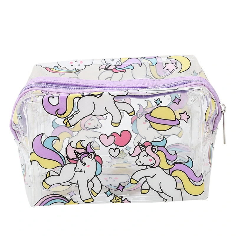 Wholesale Custom Waterproof Zipper Pvc Transparent Makeup Bag Unicorn Cosmetic Pouch