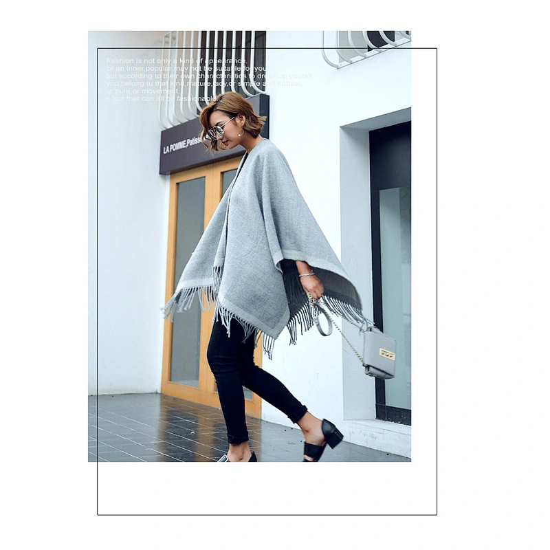 European American Style Split Shawl Cloak Double-Sided Monochrome Cashmere Scarf Warm Oversized Shawl