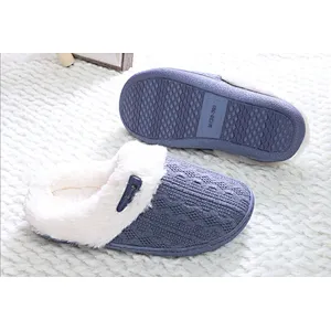 Autumn Winter Warm Jacquard Knitted Fabrics Plush Unisex Indoor Slippers Shoe