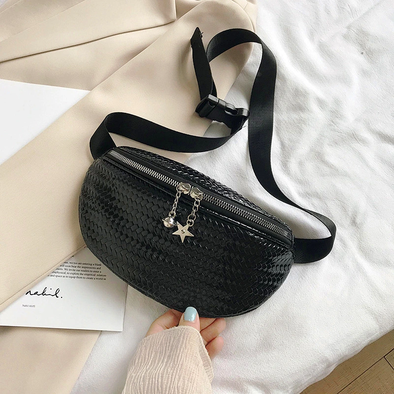 New Fashion Women'S Sports Waist Bag Korean Geometric Pattern PU Solid Color Shoulder Crossbody Bag