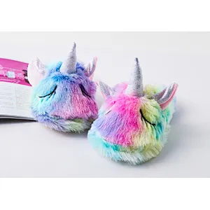 Autumn Winter Flannel Cartoon Unicorn Home Baby Slippers Non-slip Children's Cotton Slippers Indoor