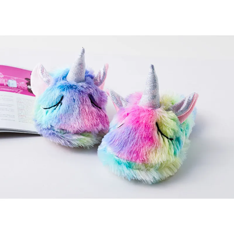 Autumn Winter Flannel Cartoon Unicorn Home Baby Slippers Non-slip Children's Cotton Slippers Indoor