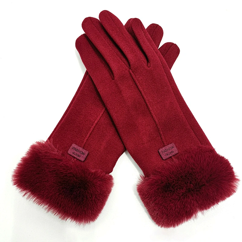 2020 Womens Full Finger Glove Ladies Fashionable Fur Winter Outdoor Sport Warm Gloves Luvas Femininas