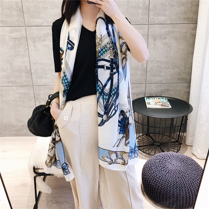 Wholesale Custom 2020 Fashion Design Satin Rectangle Scarf Women Digital Print Silk Scarf 90x180