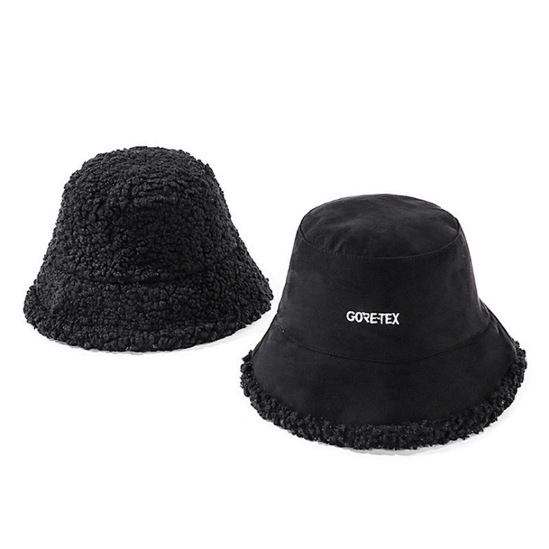 Ladies Suede Embroidered Logo Women Winter Double Sided Reversible Suede Bucket Hat