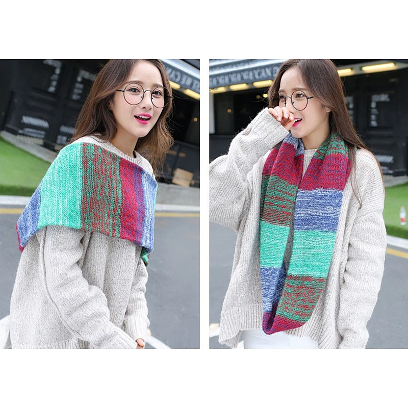Hot Style Autumn Winter Knit Pullover Collar Female Korean Version Super Long Gradient Color Warm Collar Scarf
