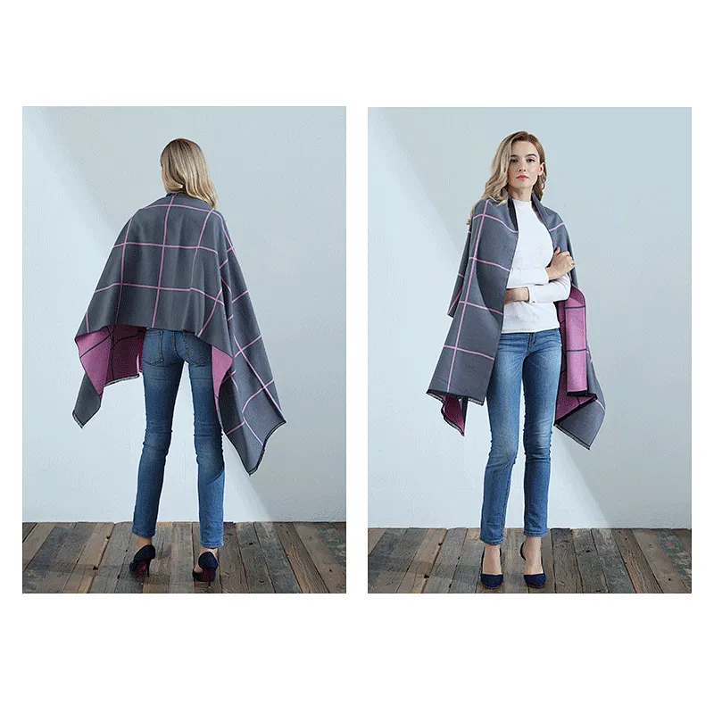 2020 Autumn Winter New Ladies Double-Sided Dual-Use Stitching British Decoration Classic Plaid Cashmere Scarf For Women