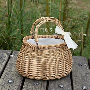 Rattan Flower Basket Handbag Korean Woven Vegetable Basket Cloth Lining Willow New Female Summer Bamboo Woven Bag