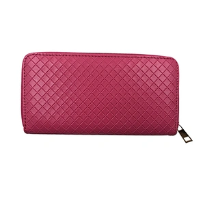 New Design Stylish Pure Color Zipper Type Patchwork Handbag Clutch Pink Pu Leather Wallet For Ladies