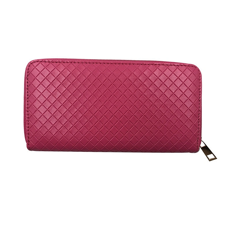 New Design Stylish Pure Color Zipper Type Patchwork Handbag Clutch Pink Pu Leather Wallet For Ladies
