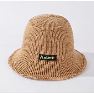 Lady Winter Plain Wide Brim Fashion Warm Terry Labeled Knitted Wool Bucket Hat