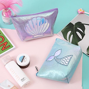 Seashell Holographic Pouch Laser Mermaid Makeup Bag Travel Organizer Cosmetics Toiletries Storage Bag