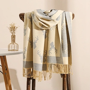 Small Daisy Flower Cashmere Scarf Female Winter Korean Version Double-Sided Printing Student Warm Tassel Scarf