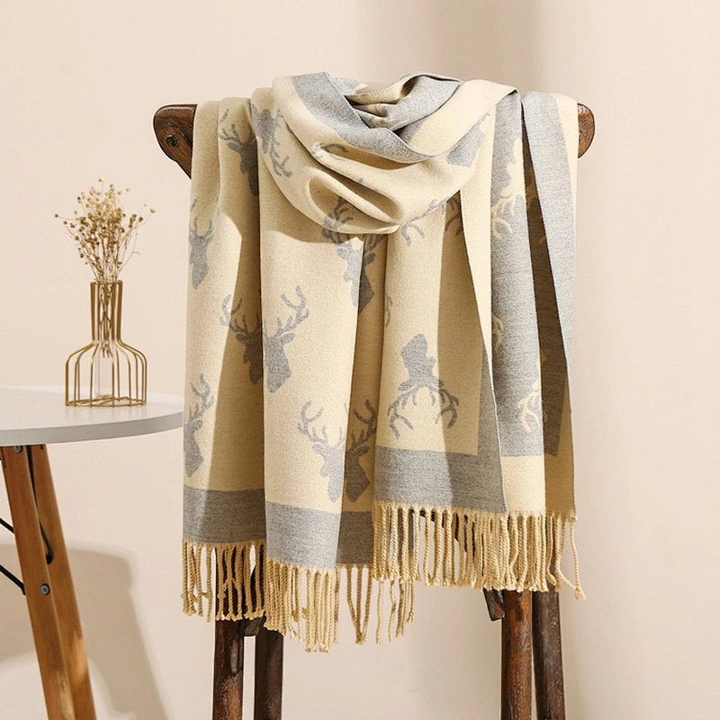 Small Daisy Flower Cashmere Scarf Female Winter Korean Version Double-Sided Printing Student Warm Tassel Scarf