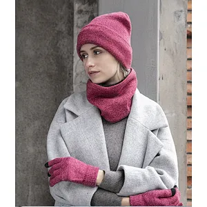 Unisex Knitted Warm Ski Winter Slouchy Outdoor Sports Acrylic Beanie Touch Screen Cap Scarf Hat Glove Sets