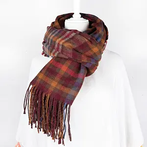 2020 Amazon Hot Sale Shawl Retro Plaid 3 Color Tassel women's cashmere plaid scarf